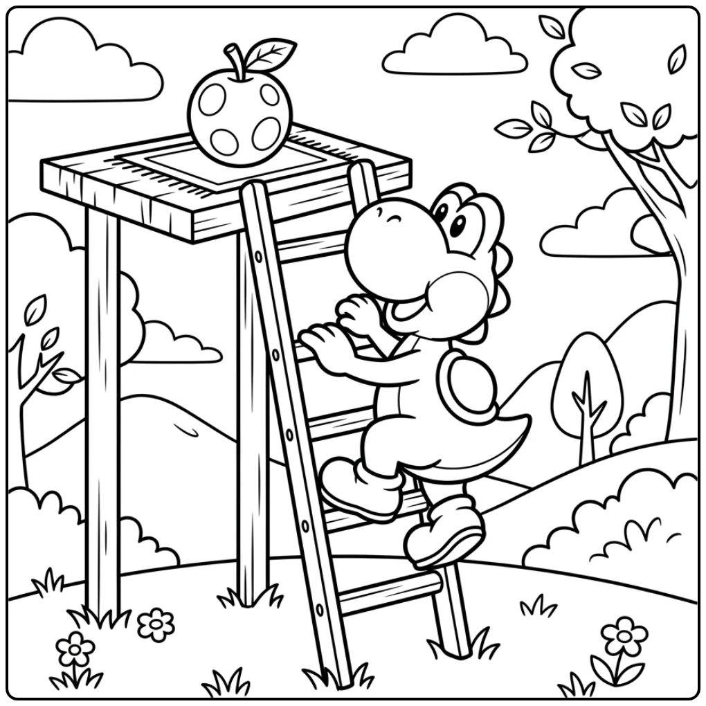 Adventurous Yoshi Climbing Toward Sweet Fruit coloring page