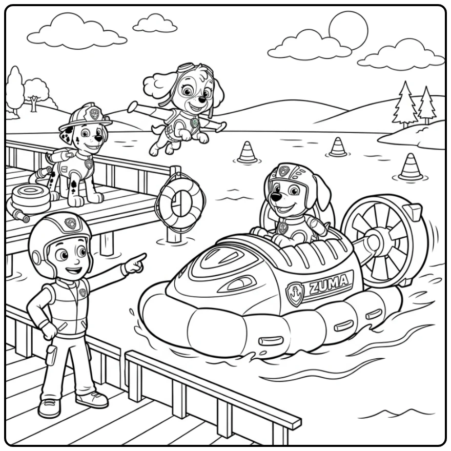 Adventurous Zuma Paw Patrol Rescue on the Water coloring page