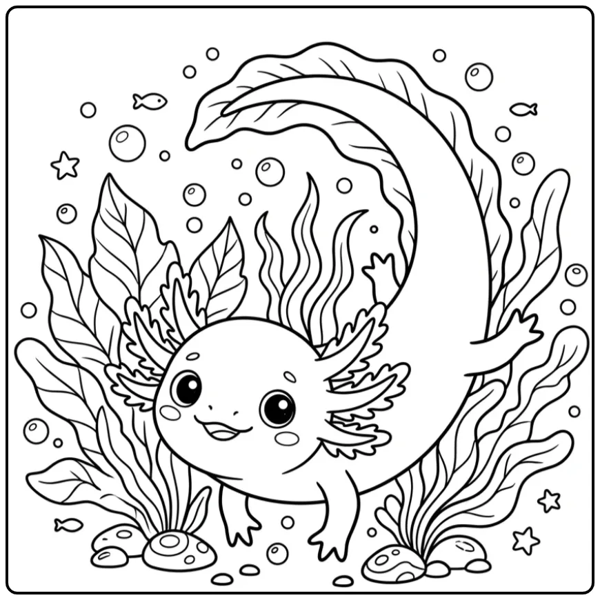 Young Axolotl with a Curled Tail coloring page