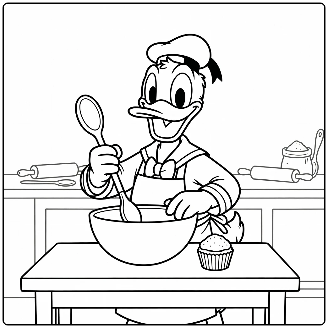 Donald Duck Having Fun Baking coloring page