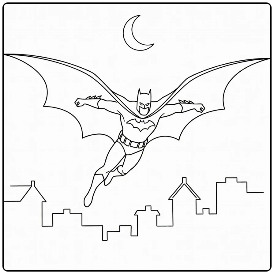 Batman Gotham Rooftops Crescent Moon coloring page