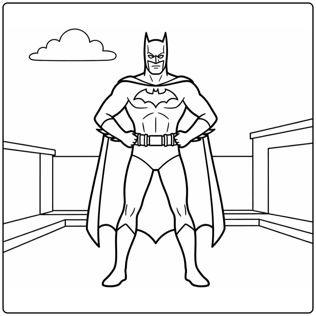 Batman Easy with Hands on Hips on Rooftop coloring page