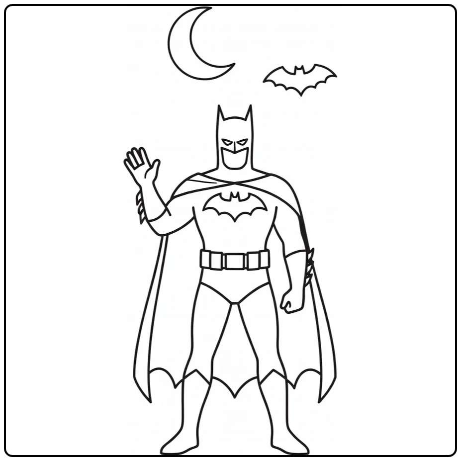 Batman Easy Friendly Standing and Waving Hero coloring page