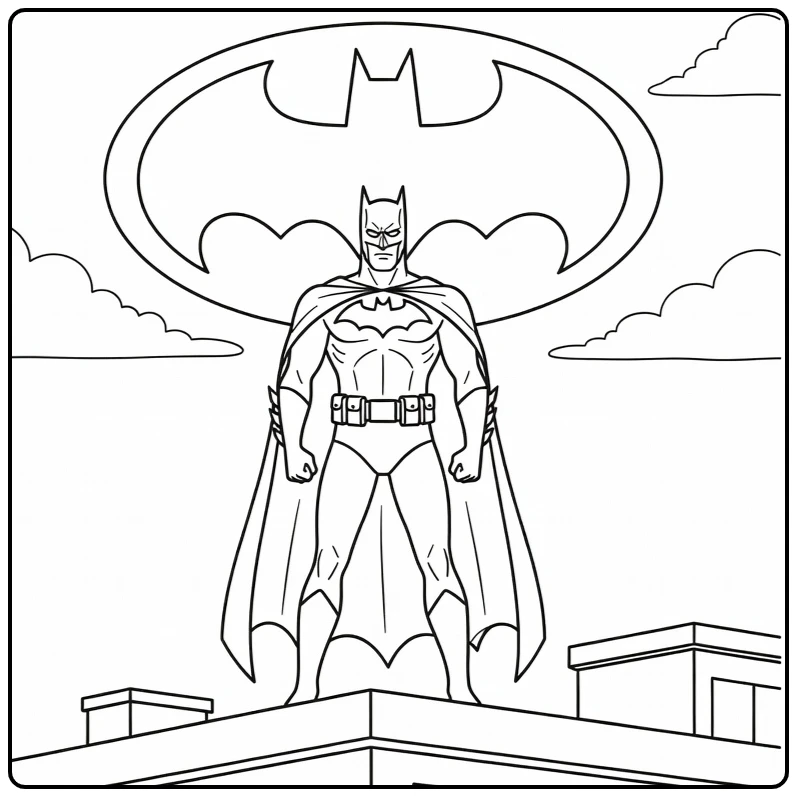 Batman Bat-signal and Clouds on Roof coloring page