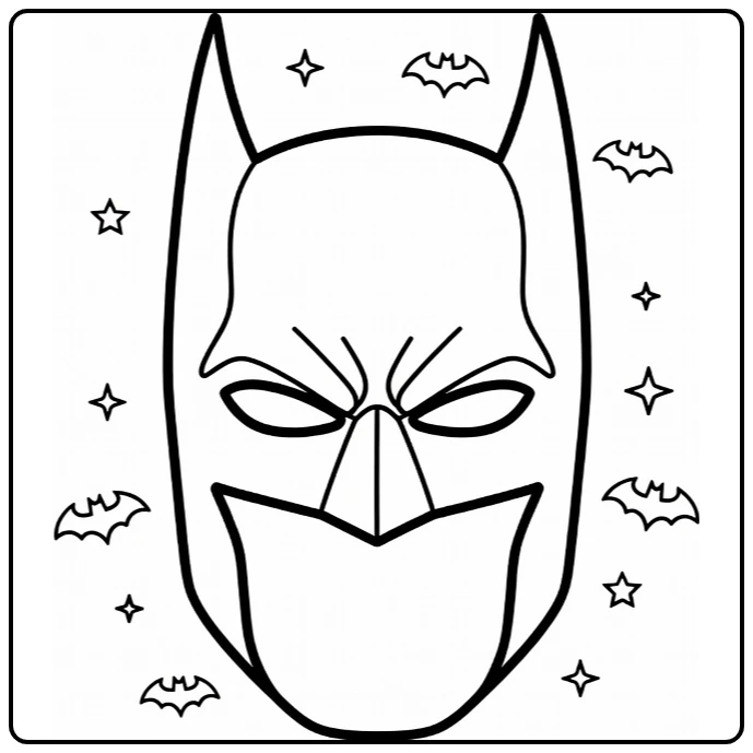 Batman Mask in the Center with Small Bats coloring page
