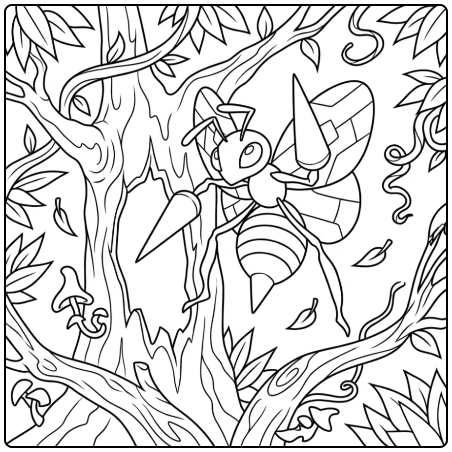 Beedrill Protecting the Beehive in Action coloring page