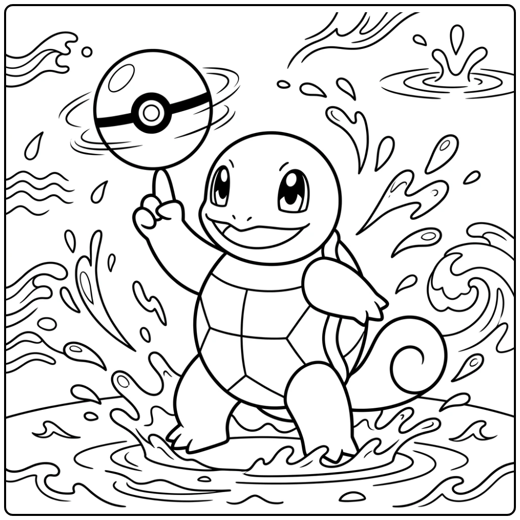Agile Squirtle Trick with a Poke Ball coloring page