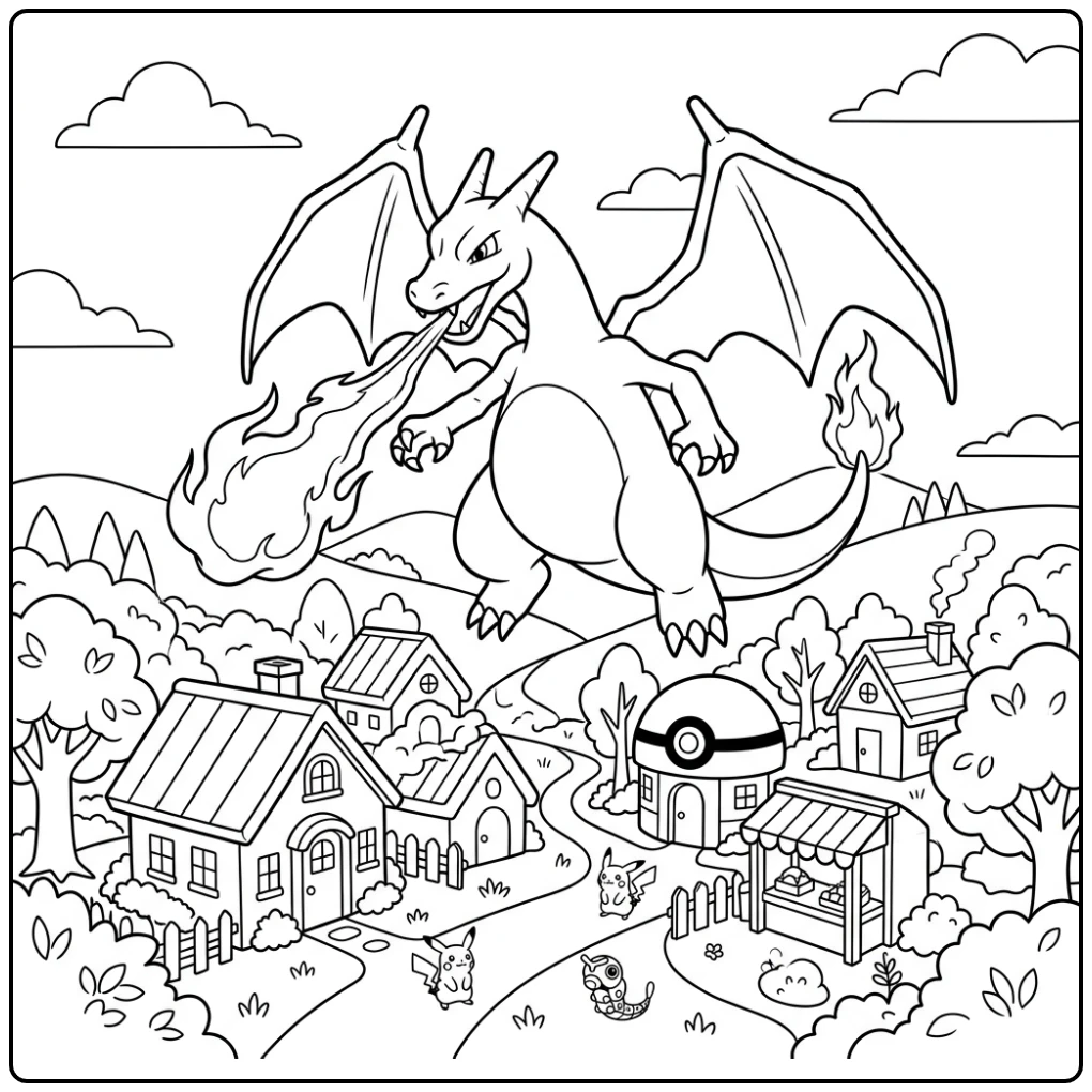 Protective Charizard Guard of the Village coloring page