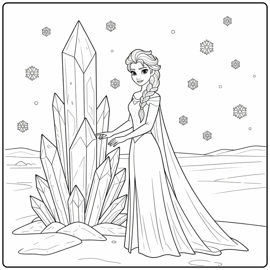 Enchanting Elsa in a Magical Winter Landscape coloring page