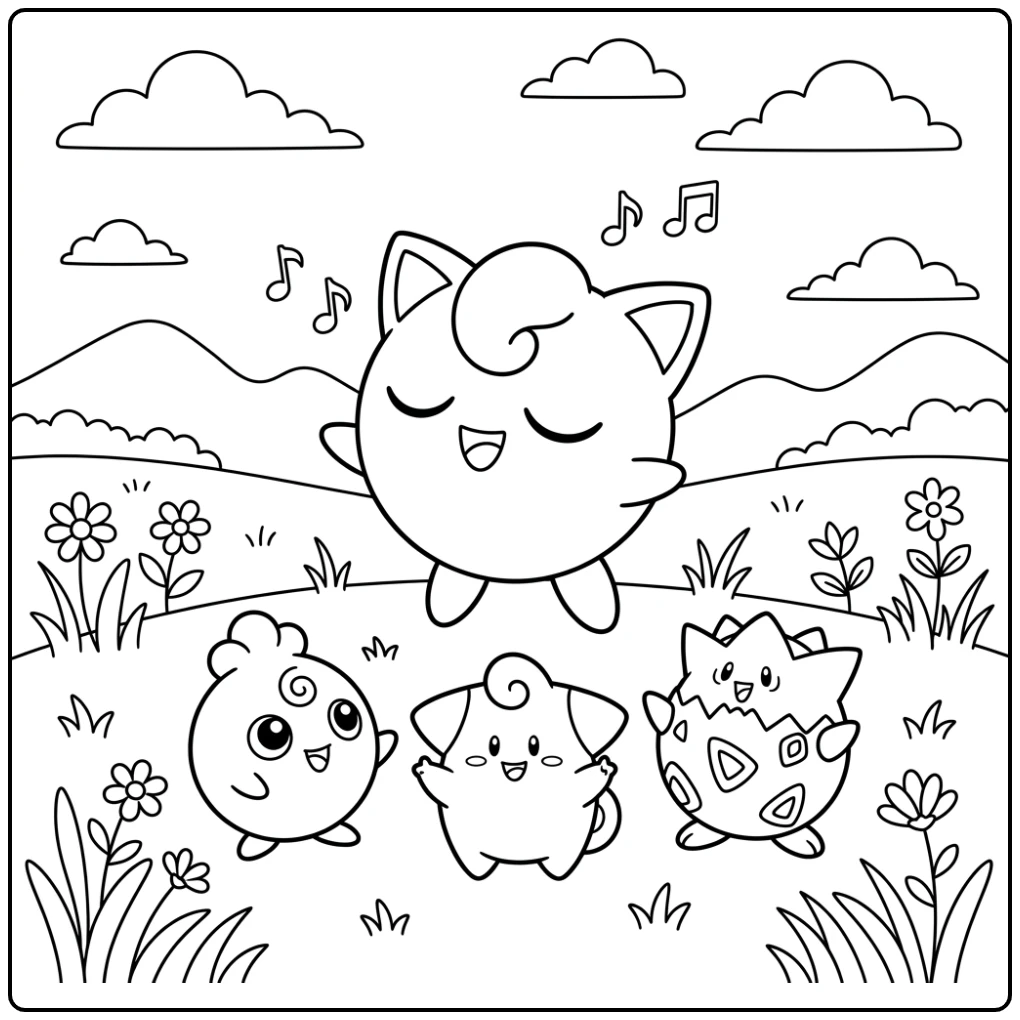 Enchanting Jigglypuff Lullaby Time with Pokemon coloring page