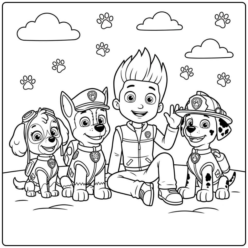 Leaves Through a Easy Paw Patrol with Ryder and Team coloring page