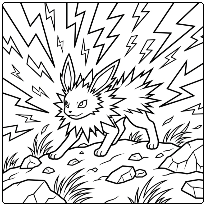 Pokemon Jolteon in a Lightning Storm coloring page