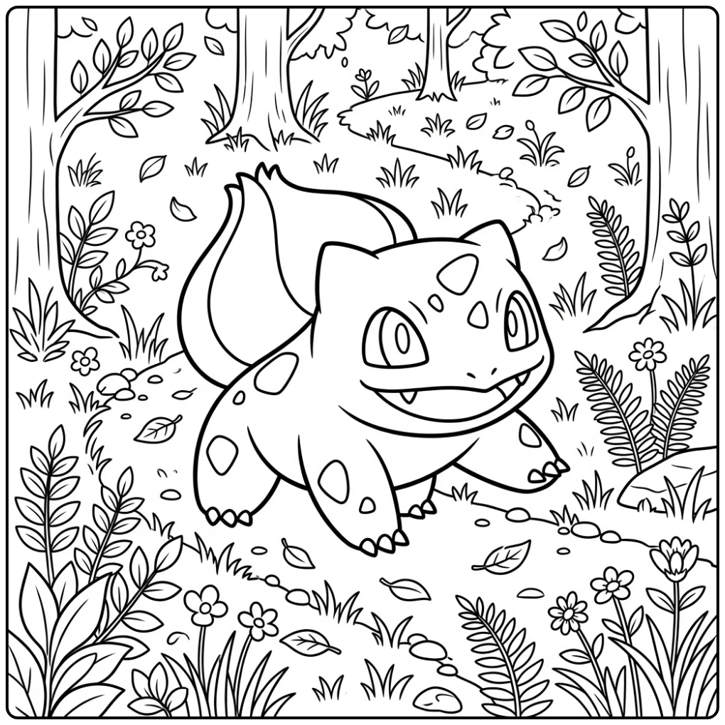 Bulbasaur Forest Walk Full of Petals coloring page