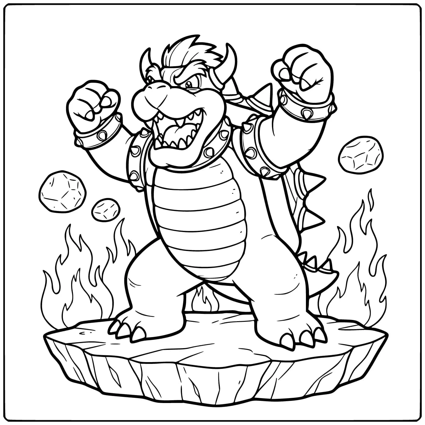Bowser coloring page with a powerful character pose