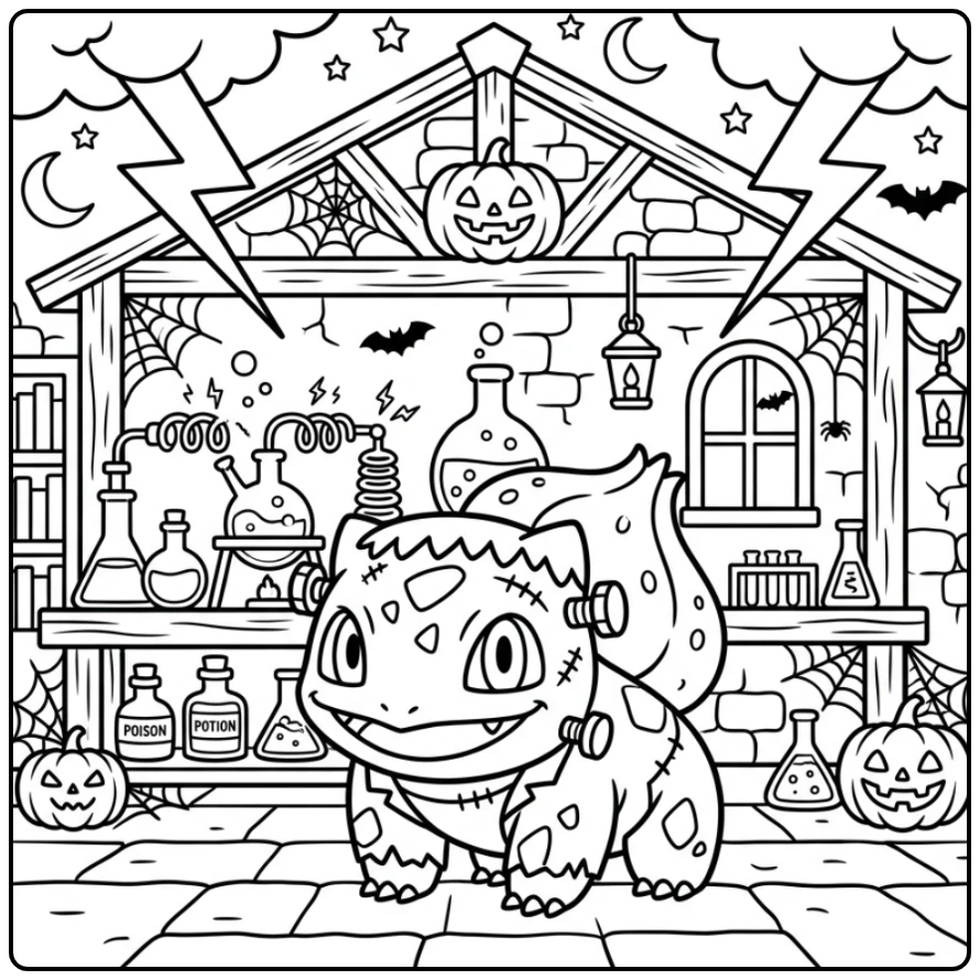 Unique Halloween Pokemon Bulbasaur Frankenstein coloring page