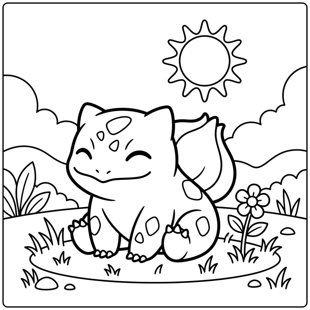 Easy Pokemon with Quiet Bulbasaur in Nature coloring page