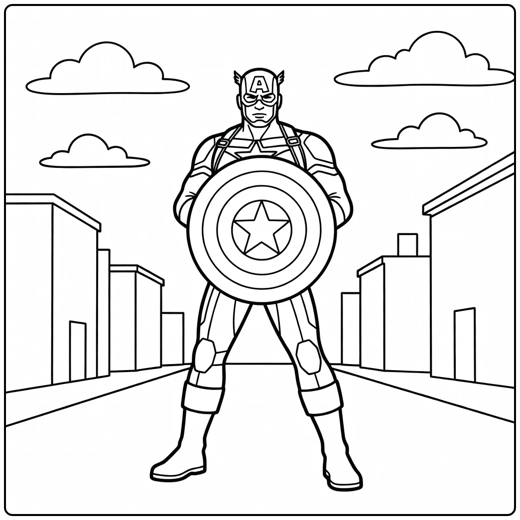 Captain America Superhero in the City coloring page