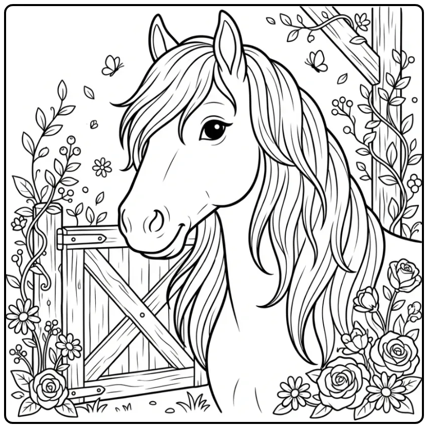 Cartoon Friesian Horse with Long Mane coloring page
