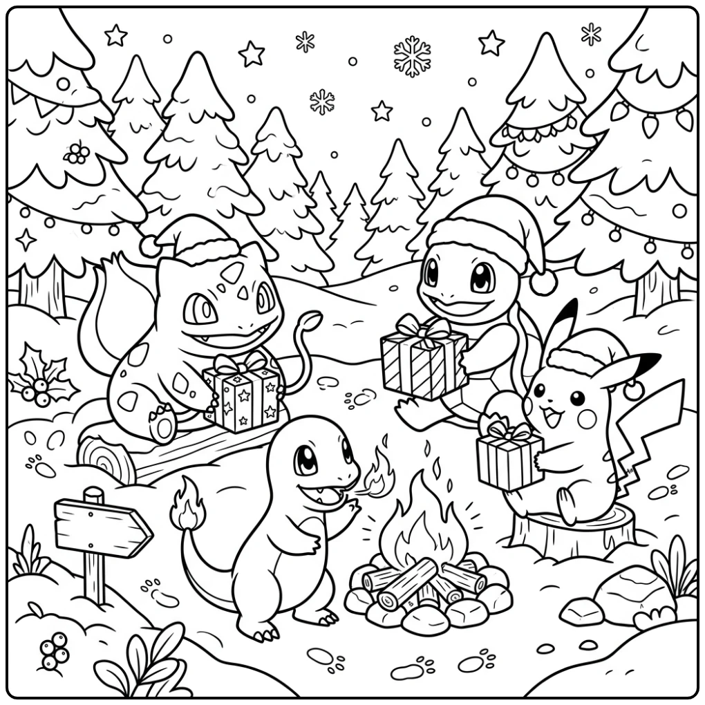 Charmanders Pokemon Christmas Gifts with the Fire coloring page