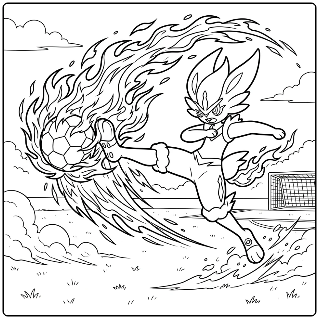 Pokemon Cinderace Flaming Kick Adventure coloring page
