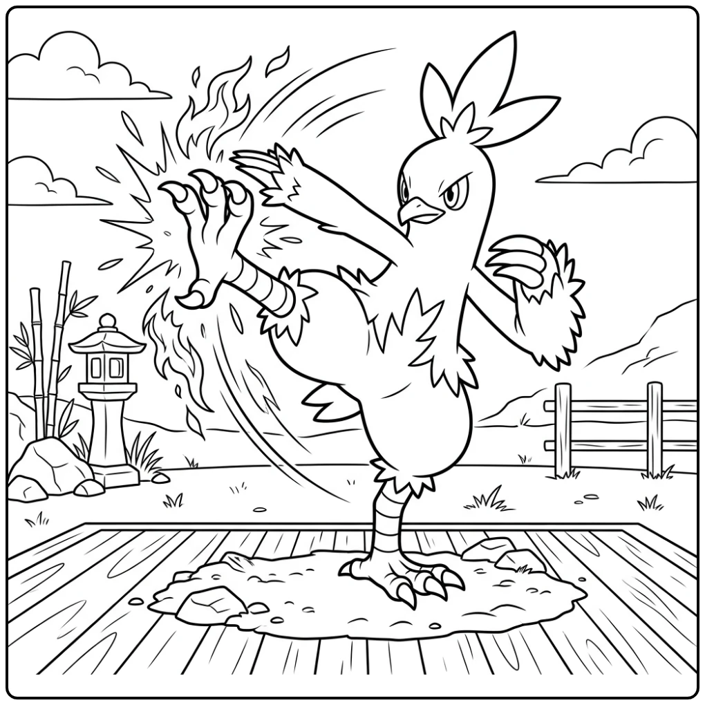 Combusken Pokemon Meesterlijke Vechtkunst Kick coloring page