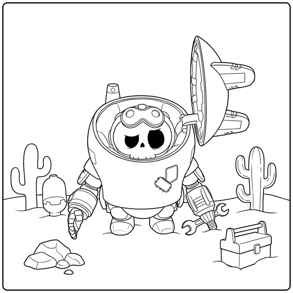 Corrosion Desert Robot with Tools coloring page