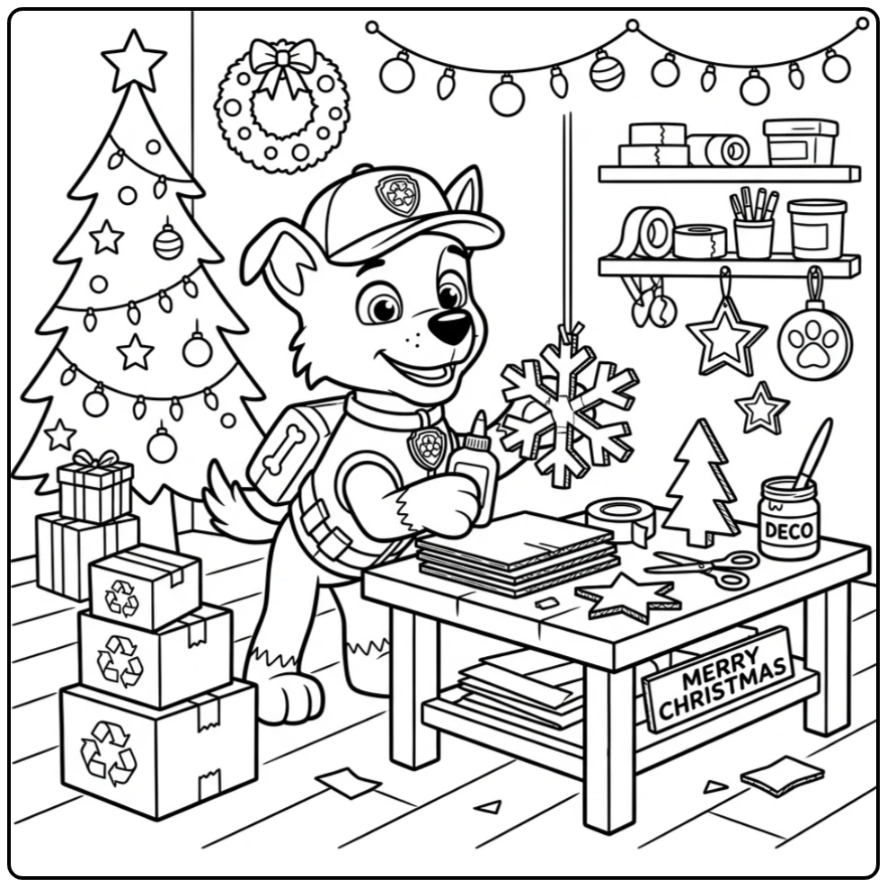 Creative Rocky with Crafts Paw Patrol Christmas coloring page