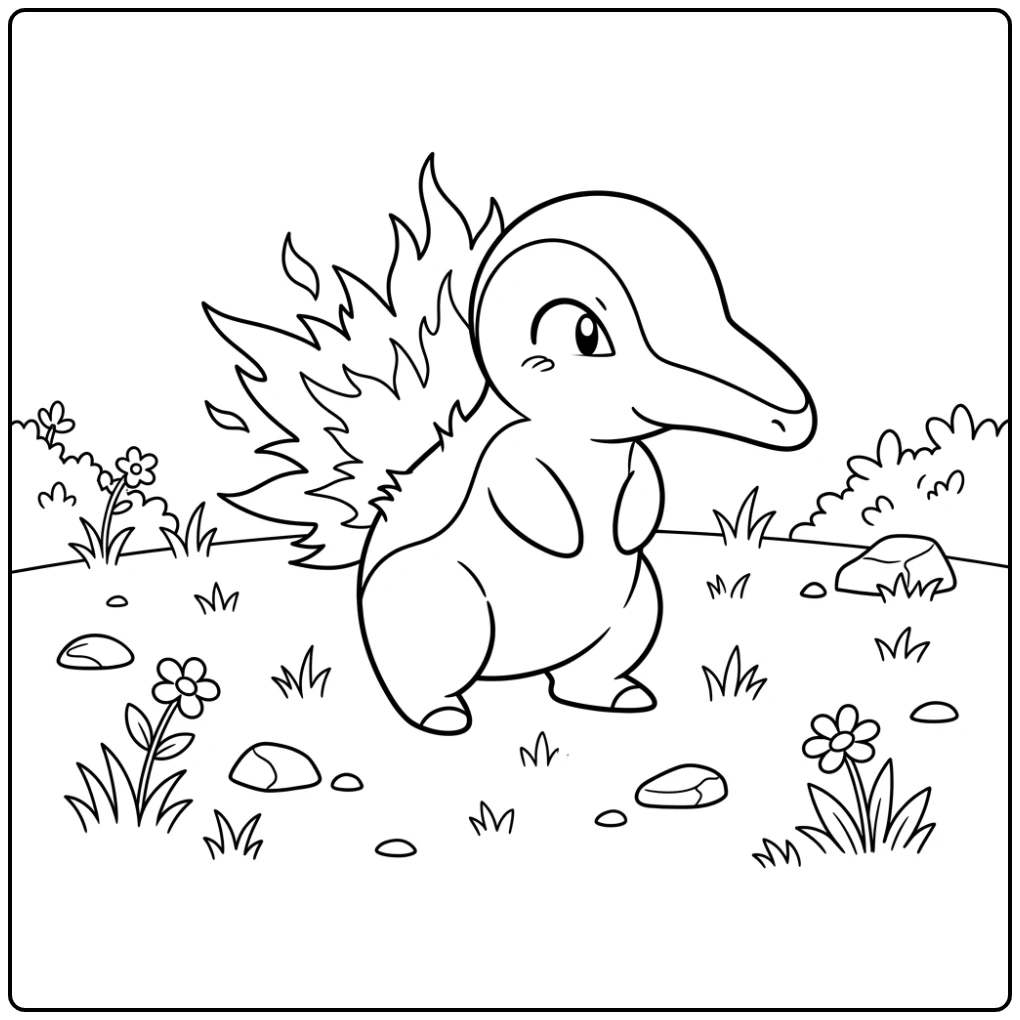 Cyndaquil Pokemon Ontluikende Flames in the Groen coloring page