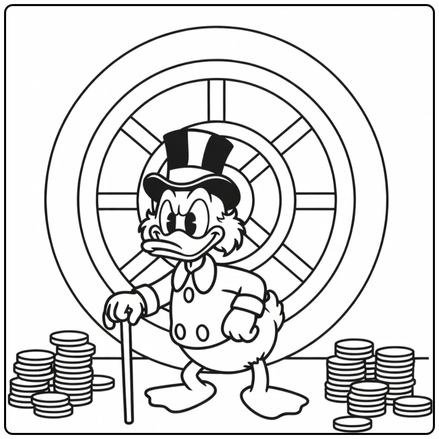 Scrooge McDuck in His Vault coloring page