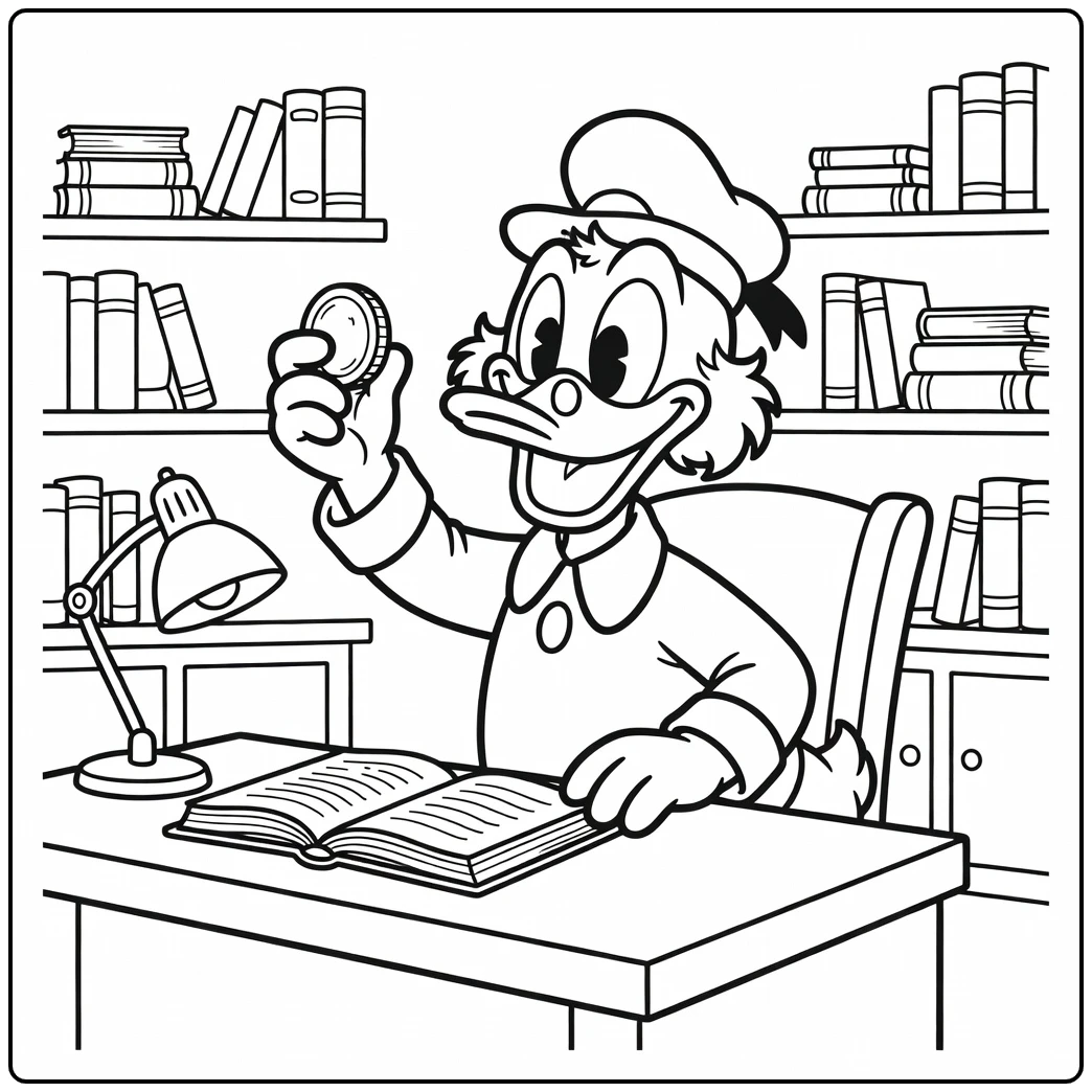 Stingy Uncle Scrooge McDuck Showing His Fortune coloring page