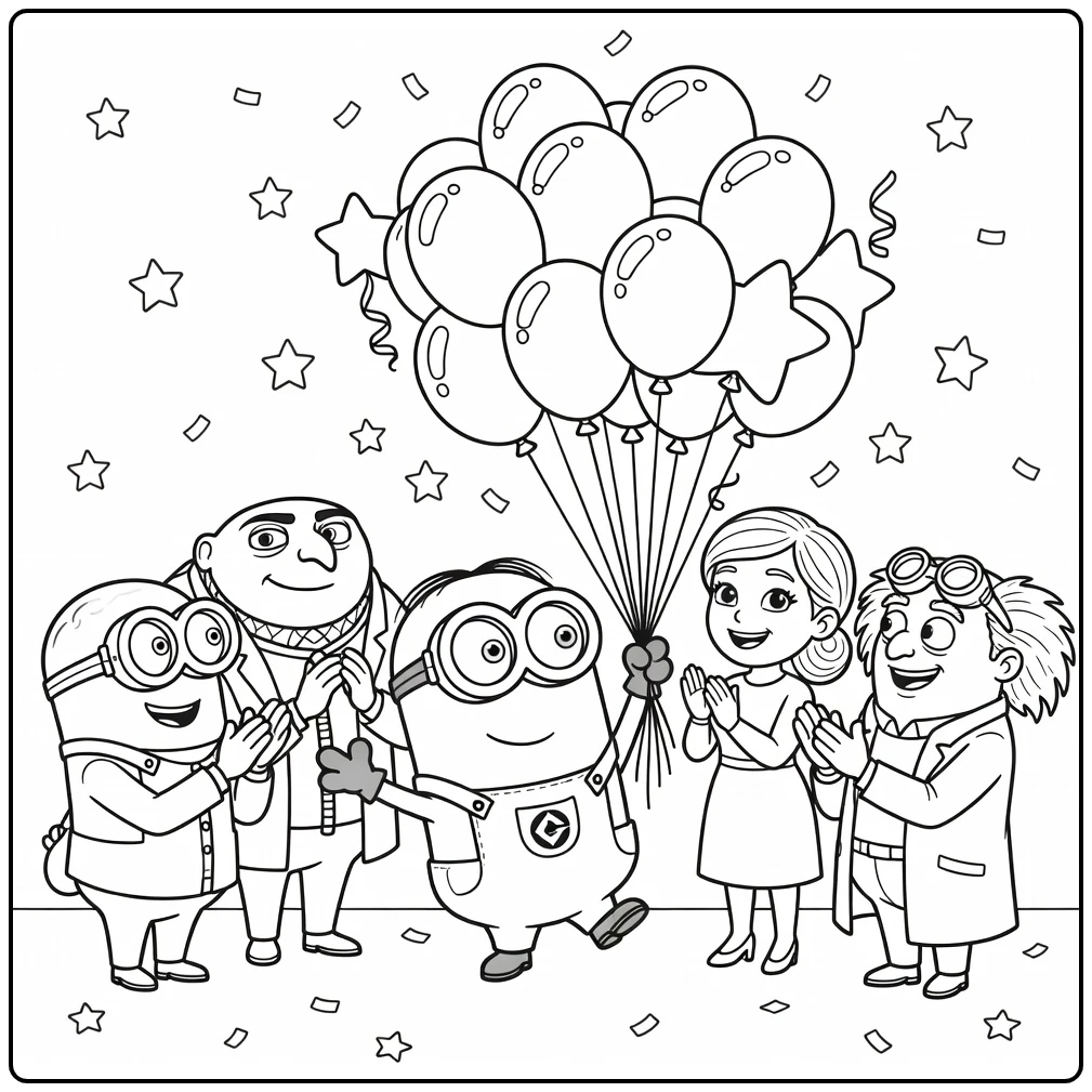 Dancing Minion in Minions Birthday with Gru coloring page