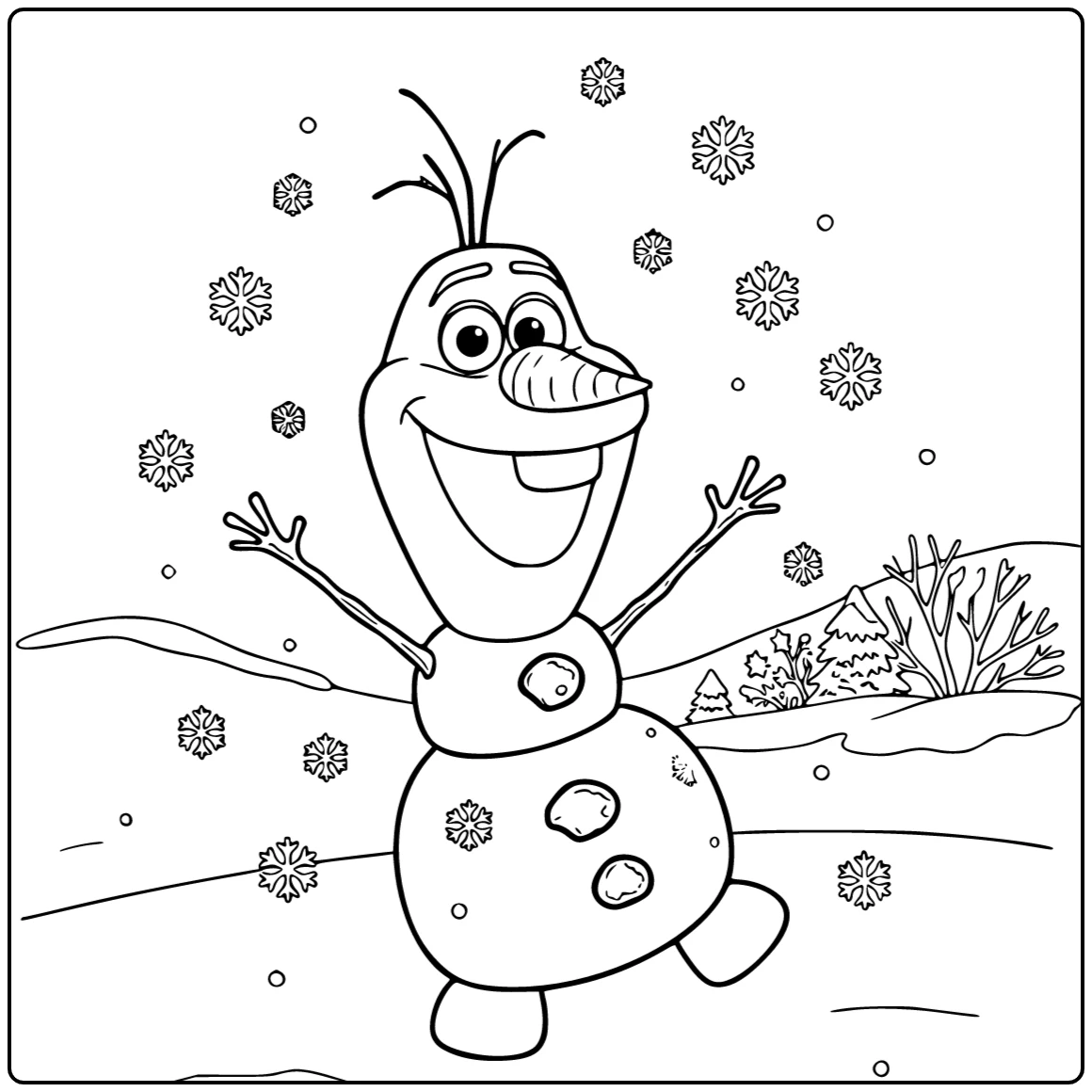 Dancing Olaf in the Light Snowfall coloring page