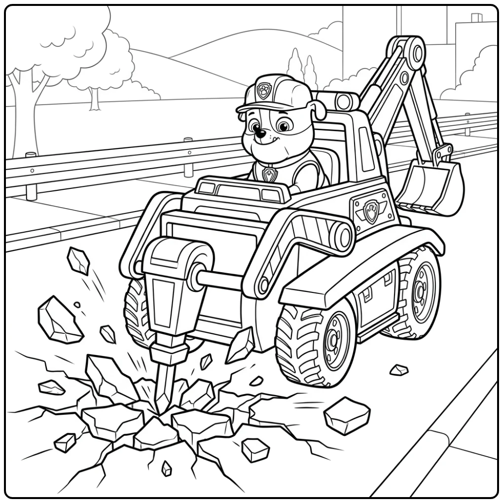 The Active Paw Patrol Rubble with His Powerful Drill coloring page