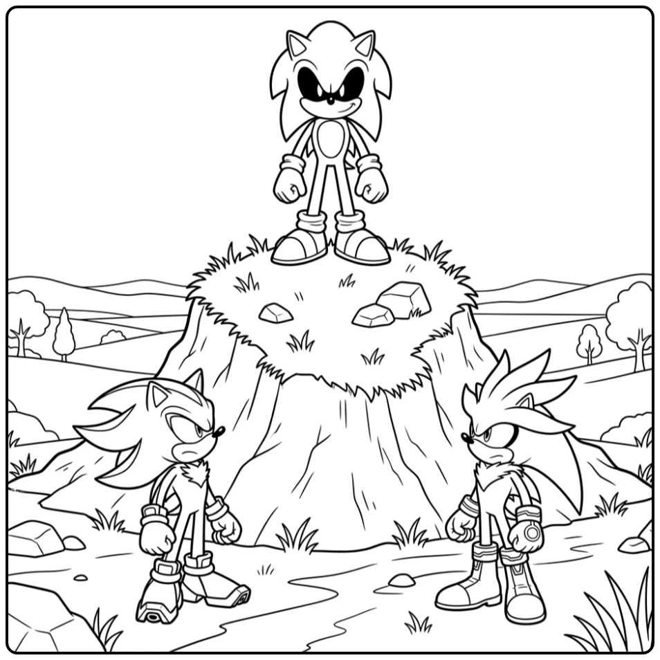 The Frightening Sonic.EXE Shadow and Silver coloring page
