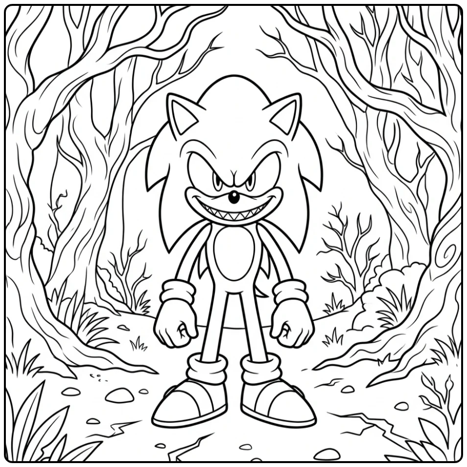 Frightening Sonic.EXE in the Forest coloring page