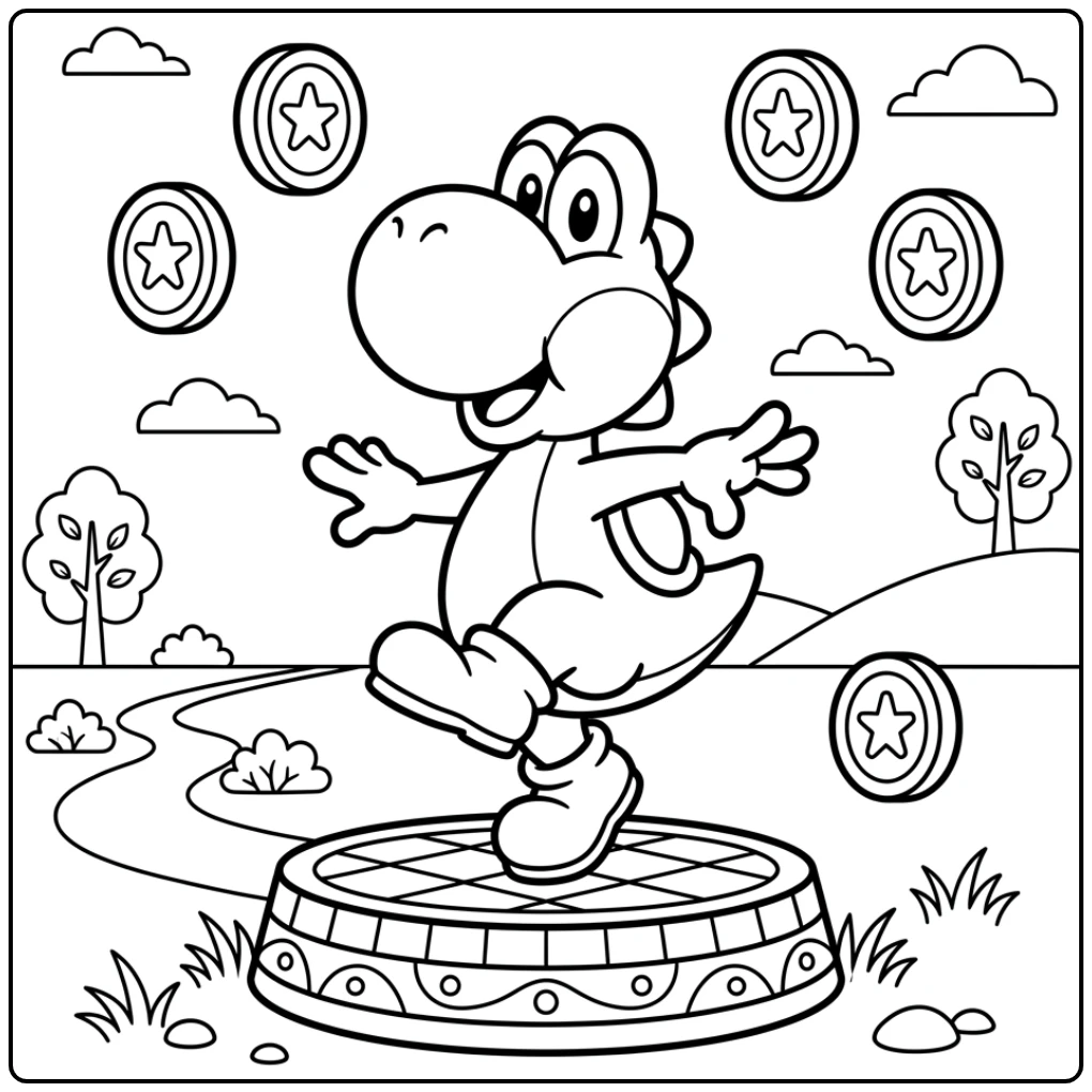 The Agile Yoshi Floating Coins coloring page