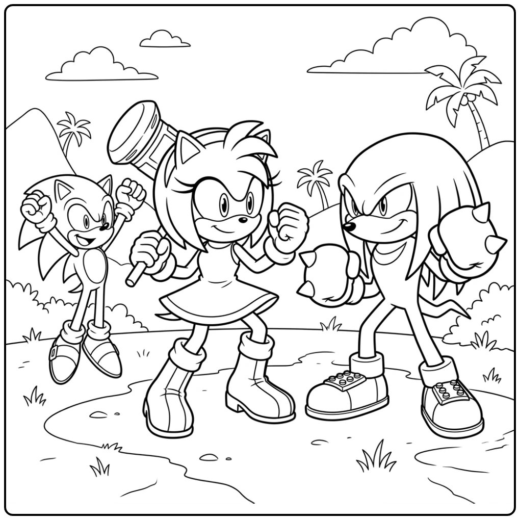 The Best Amy Knuckles and Sonic Together coloring page