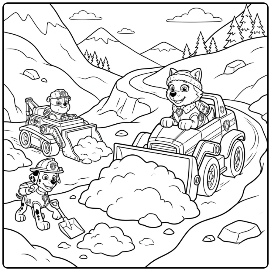 The Best Everest Paw Patrol Clearing Snow with Friends coloring page