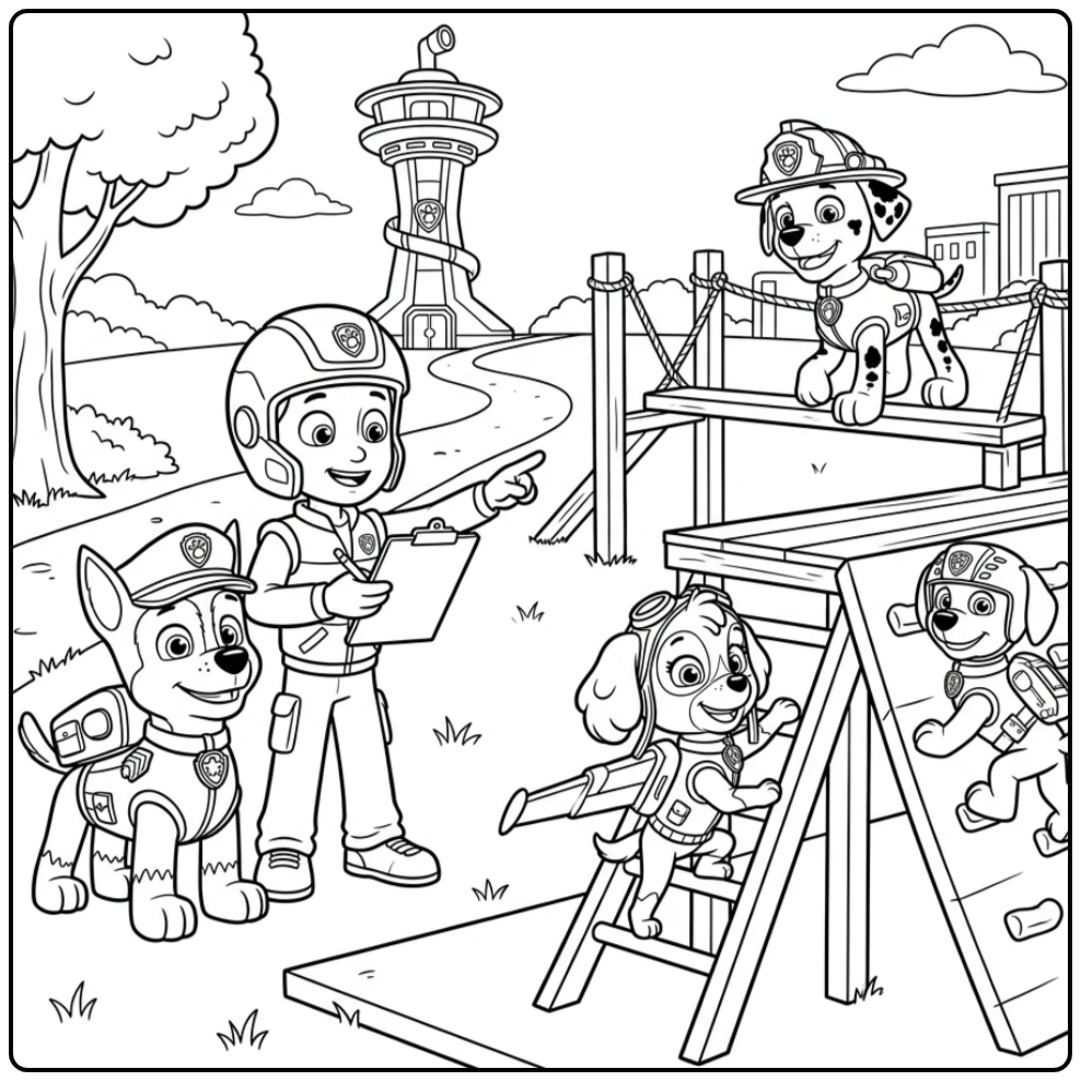 The Best Paw Patrol Chase Training with Ryder and Pups coloring page