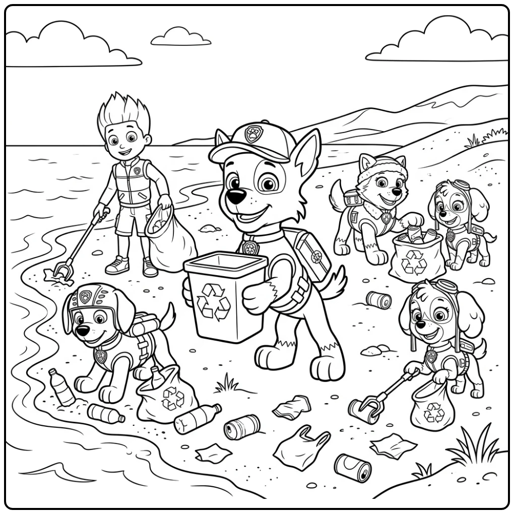The Best Rocky Paw Patrol for Beach Cleanup coloring page