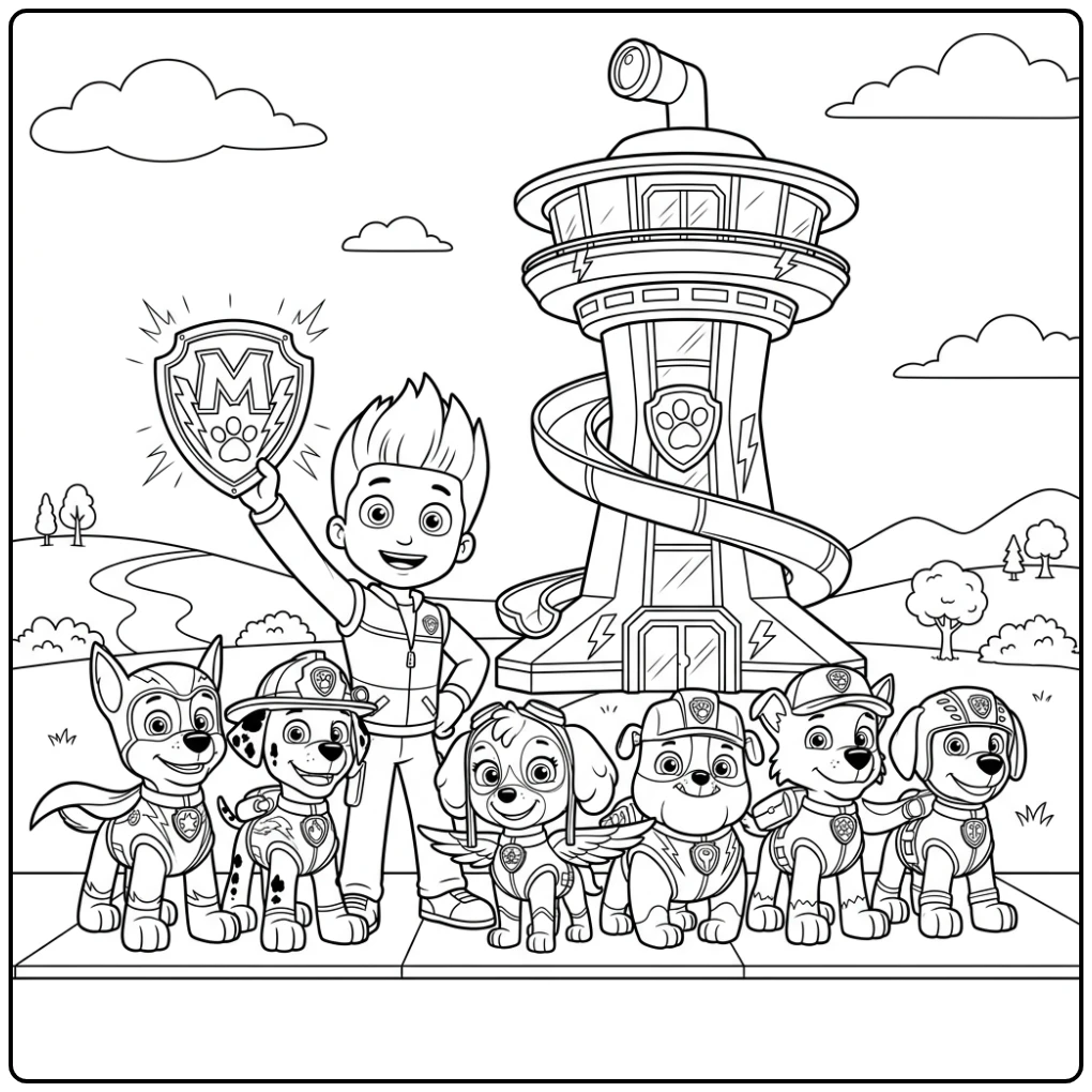 The Heroic Paw Patrol Mega Pups with Lookout Tower coloring page