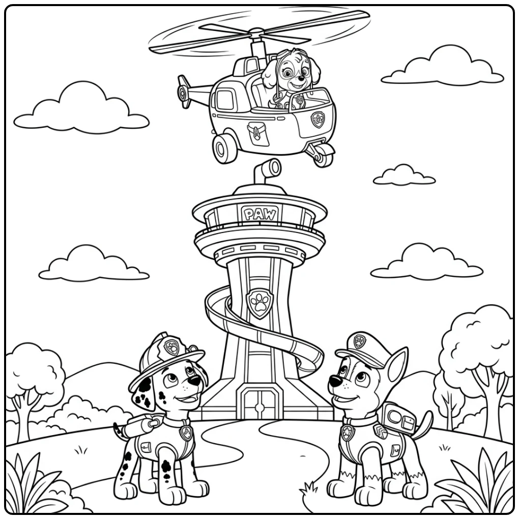The Iconic Paw Patrol Lookout Tower Skye coloring page