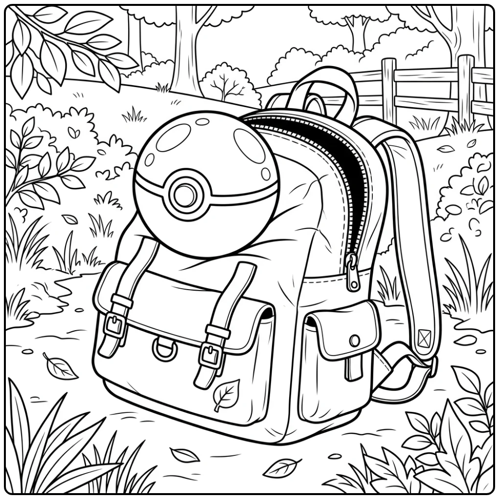 The Iconic Poke Ball on a Trainer Bag coloring page