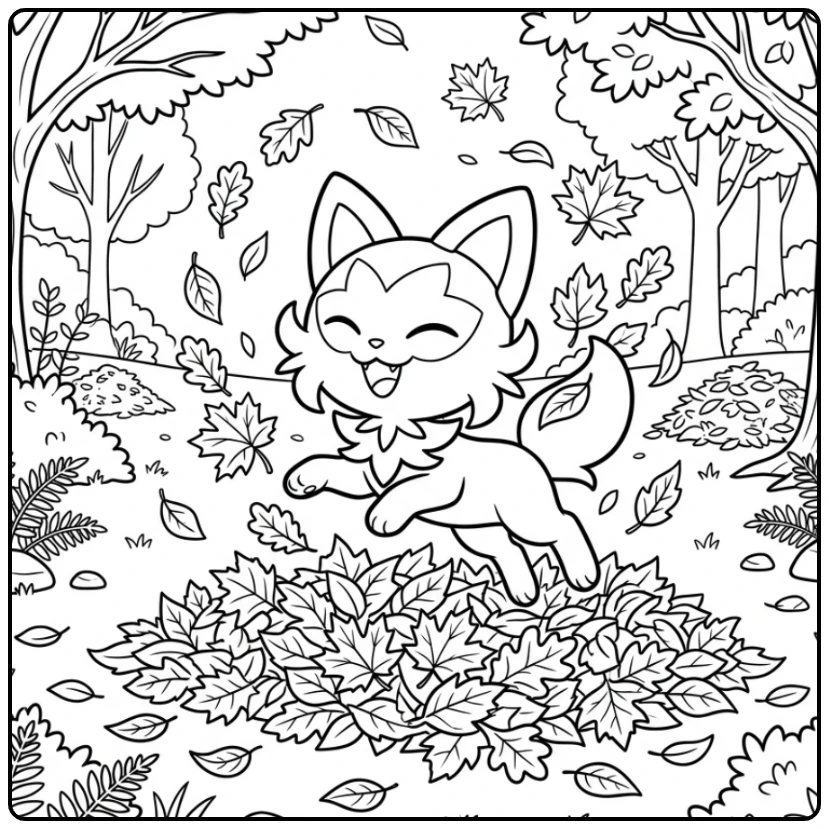Best Pokemon Sprigatito Leaves the Autumn coloring page