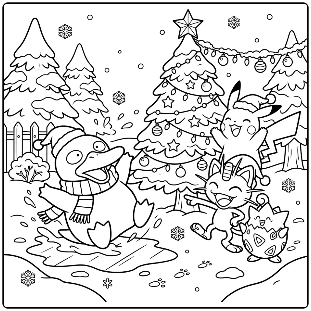 The Best Pokemon Christmas Psyduck's Wintry Fall coloring page