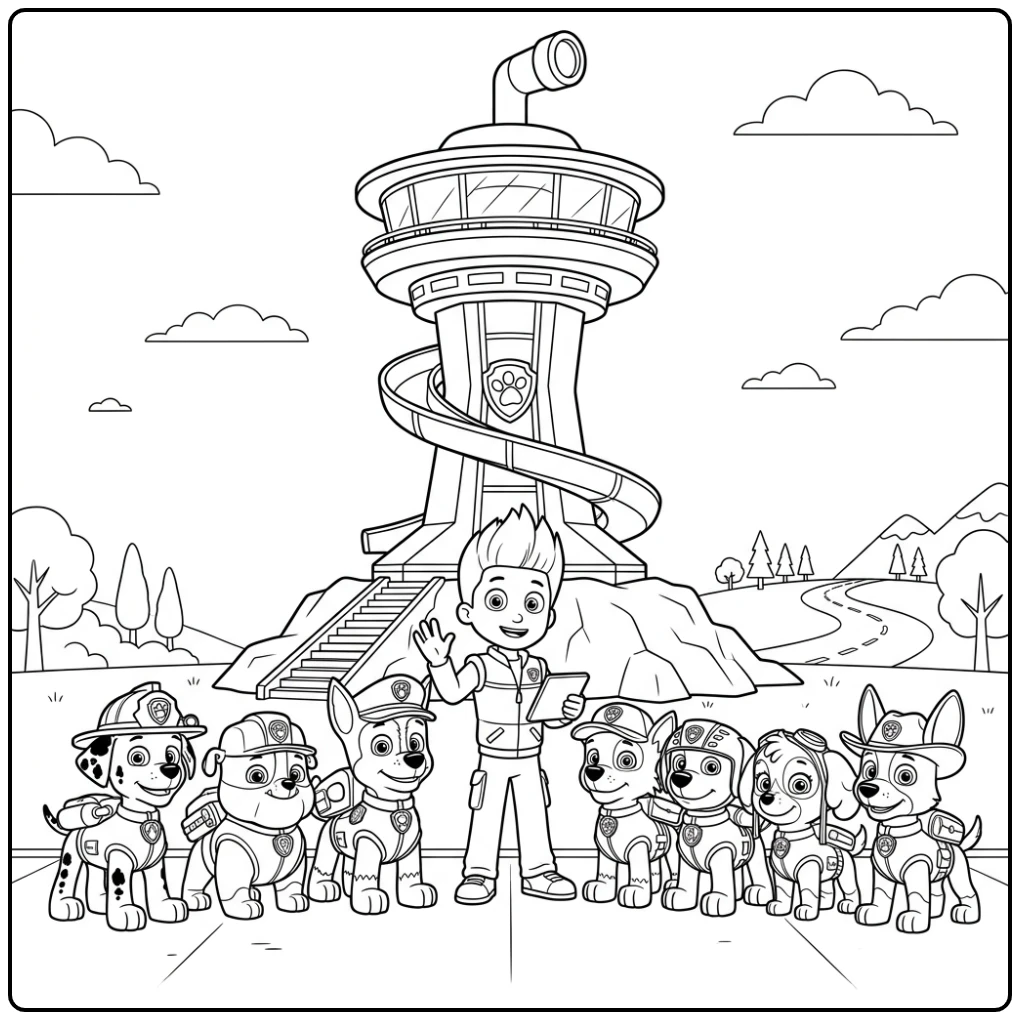 The Paw Patrol Lookout Tower Ryder and Team Ready coloring page