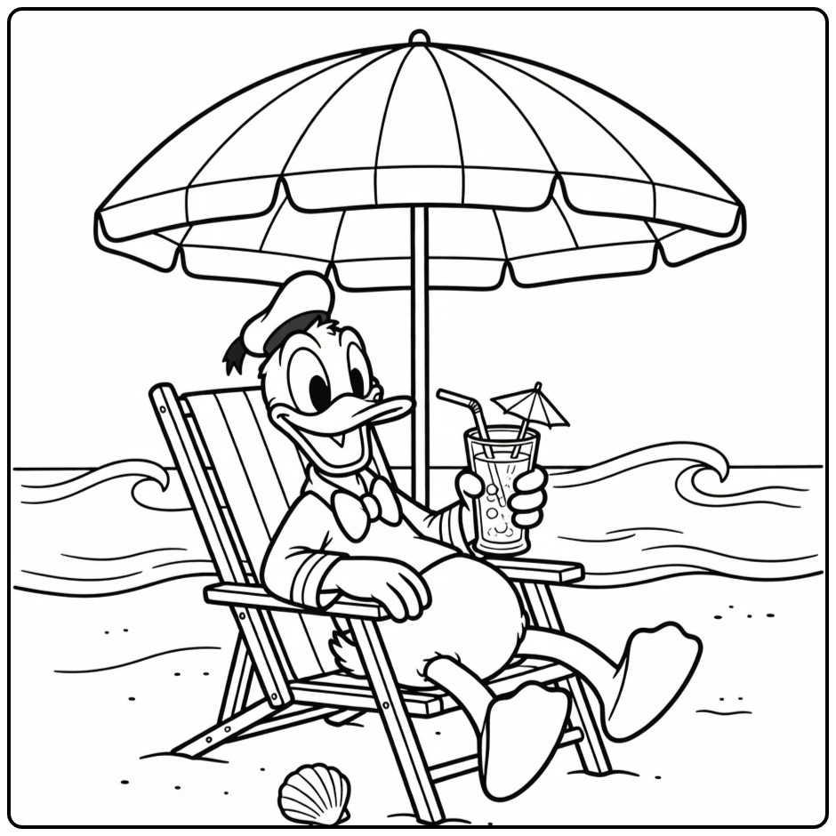 Donald Duck Relaxing on Vacation coloring page