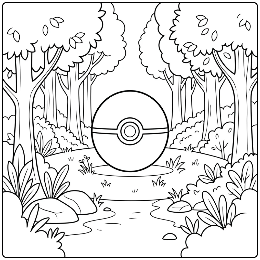 Perfect Poke Ball Hidden in the Forest coloring page