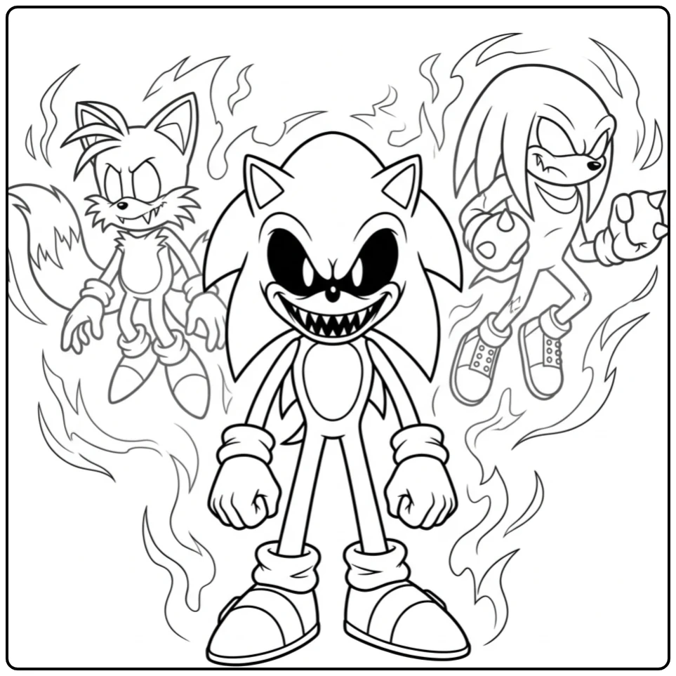 The Sinister Sonic.EXE Ghosts of Friends coloring page