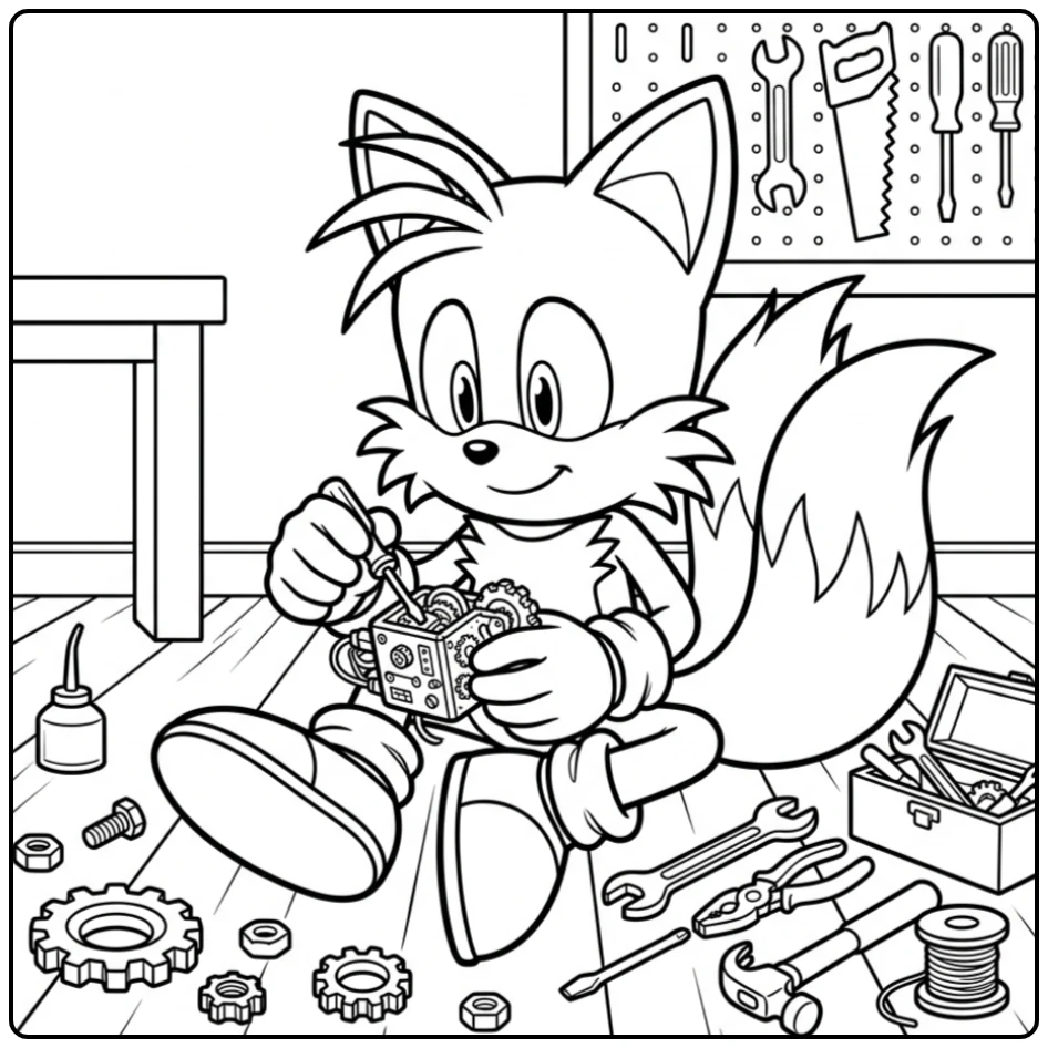 Clever Tails Tinkering in His Workshop coloring page